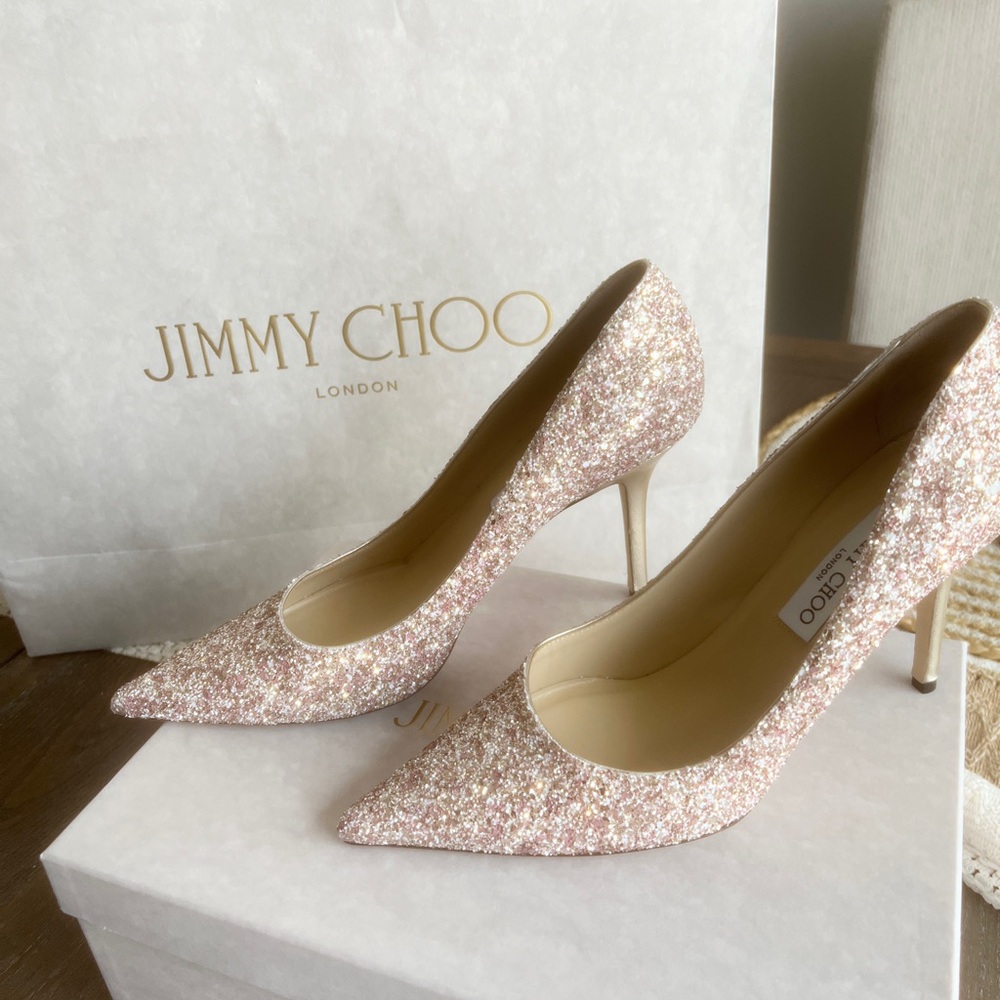 NEW - Jimmy Choo Romy 85 Champagne Glitter Heels NWT
